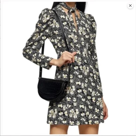 TOPSHOP Floral Tie‎ Neck Long Sleeve Mini Dress Womans 6 chic party summer - Picture 2 of 13
